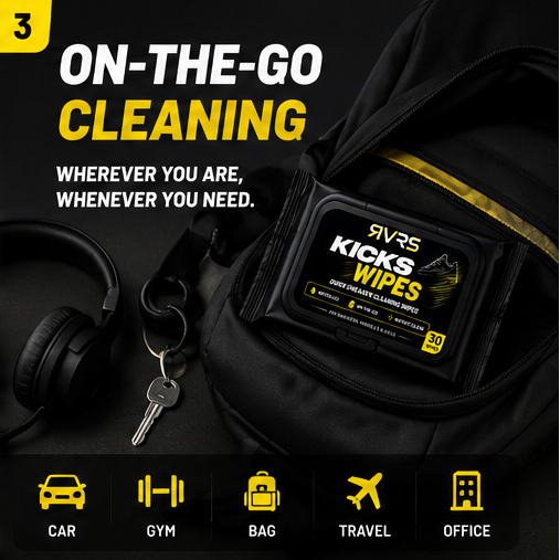 RVRS KICKS WIPES on the go cleaning for car gym bag travel and office