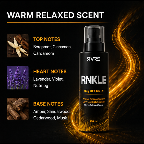 RVRS RNKLE 03 OFF DUTY warm relaxed scent top heart and base notes