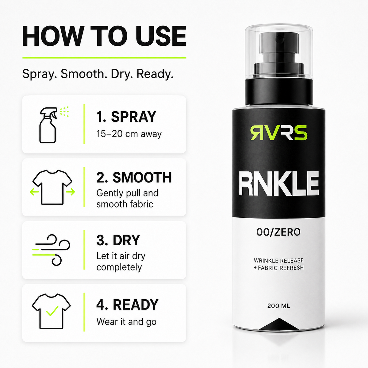 RVRS RNKLE 00 ZERO how to use spray smooth dry ready